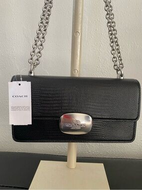 Coach Black Textured Leather Shoulder Bag with Silver Hardware